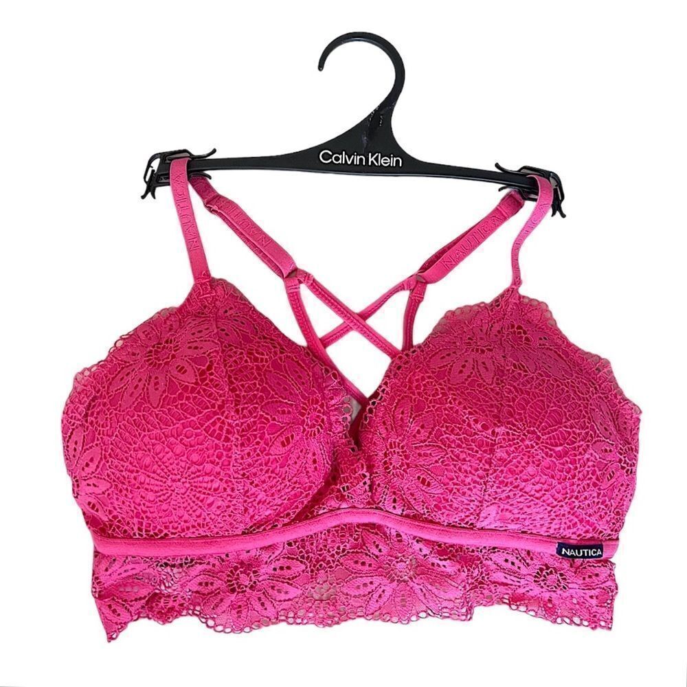 Nautica Red Lace Crisscross Straps Bralette Size L